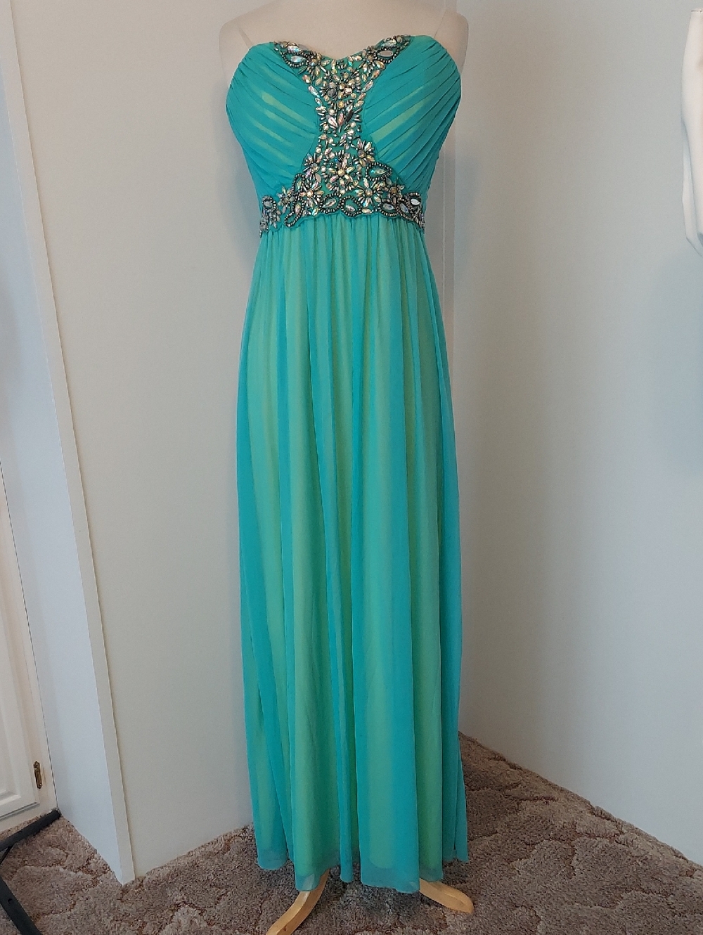 City Studio Strapless Turquoise Beaded Gown